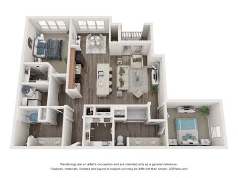 Floor plan for 2 beds, 2 baths, 1276 sqft